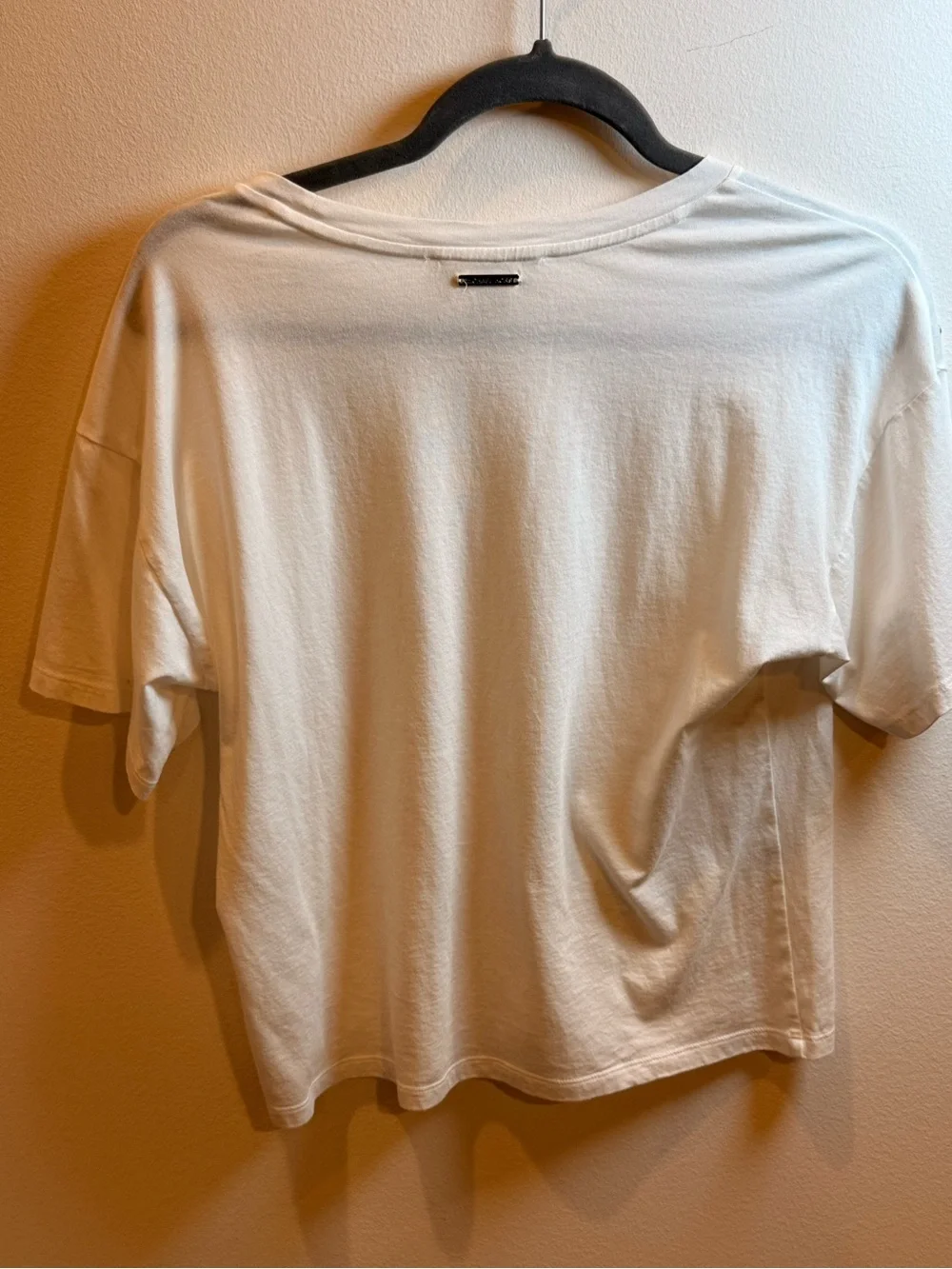 Michael Michael Kors White Studded Neck Tee Size Small Silver Embellished Top